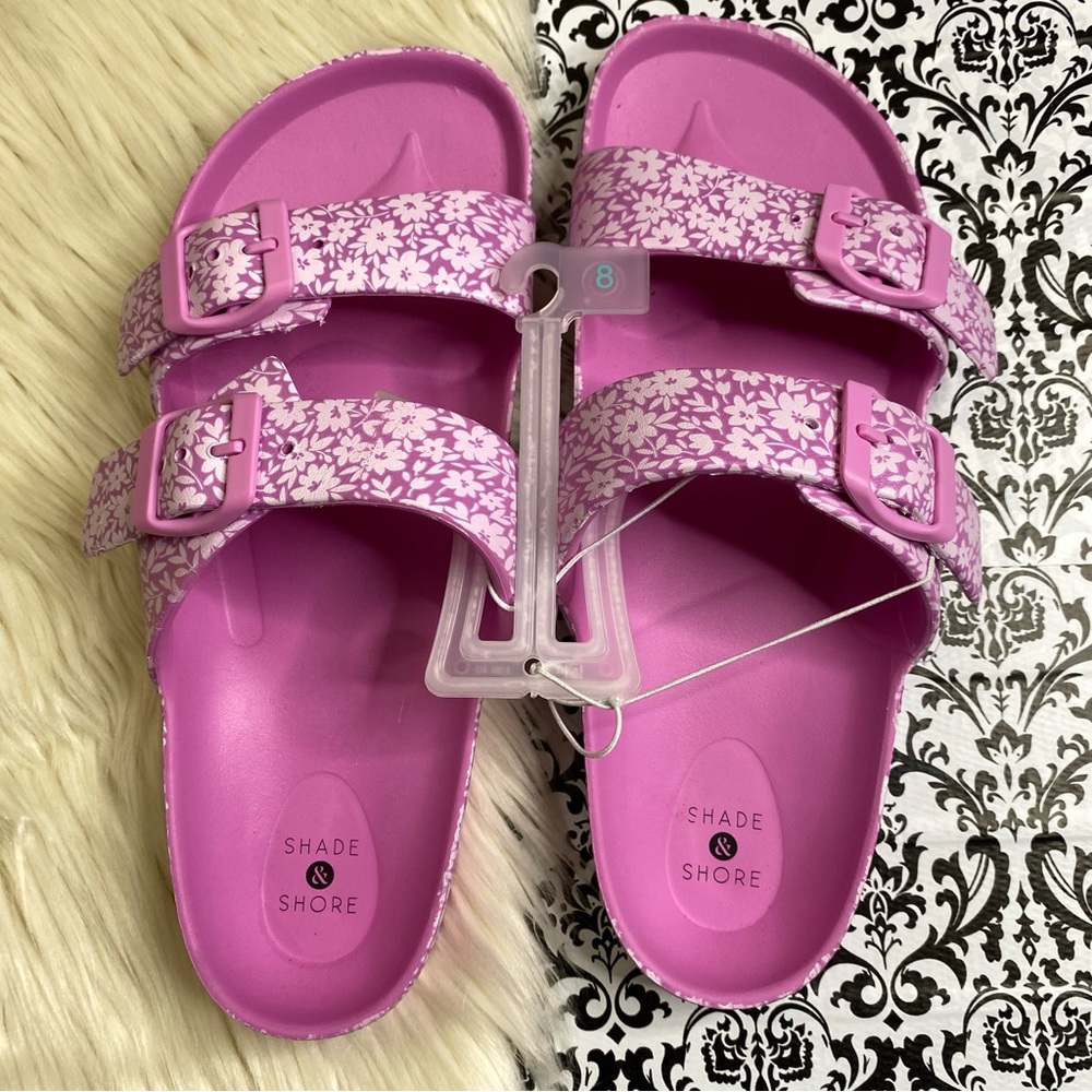 NWT : Shade & Shore : size : 8 : ‘neida eva’ two band pink floral slide sandals - Picture 7 of 7